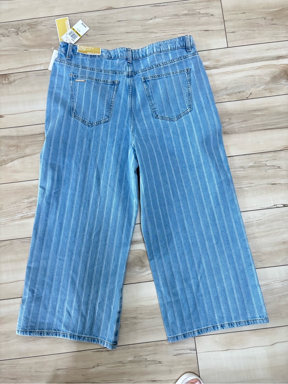 Michael Kors Light Blue Striped Wide-Leg Jeans